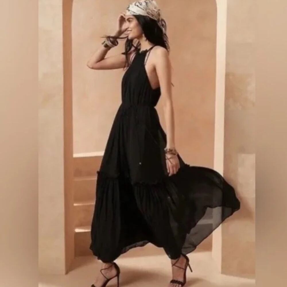 Banana Republic Halter Tiered Midi Dress, Black Size XL NWT